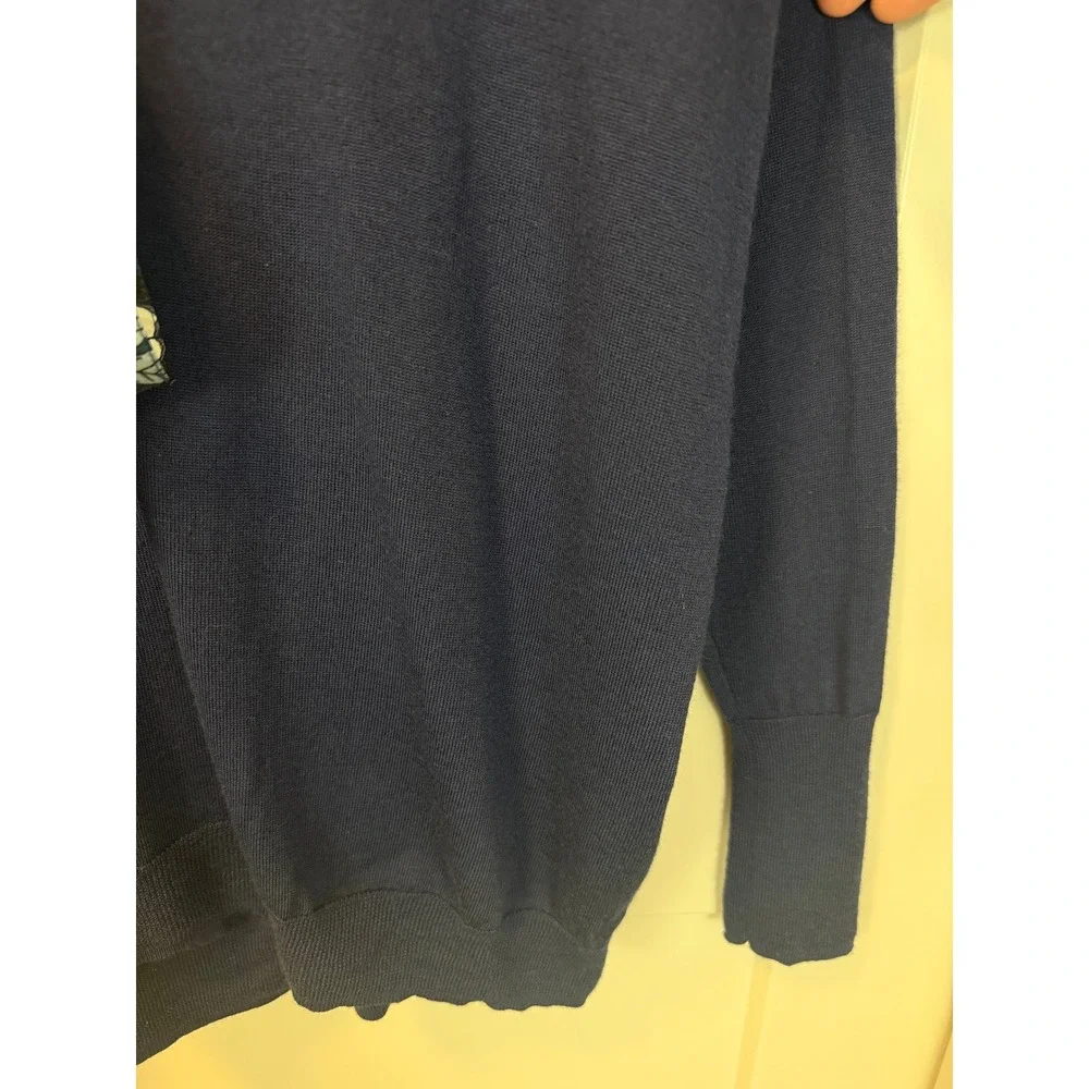 Abigail Borg for J. Crew Navy Blue 100% Merino Wool V-Neck Sweater size Small‎